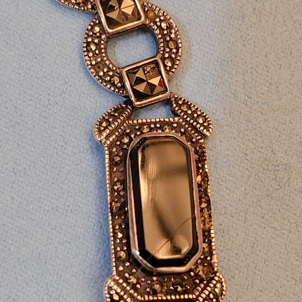 Sterling silver bracelet, VTG, black onyx, marcasite, fantastic 8" long, classic - Picture 9 of 12